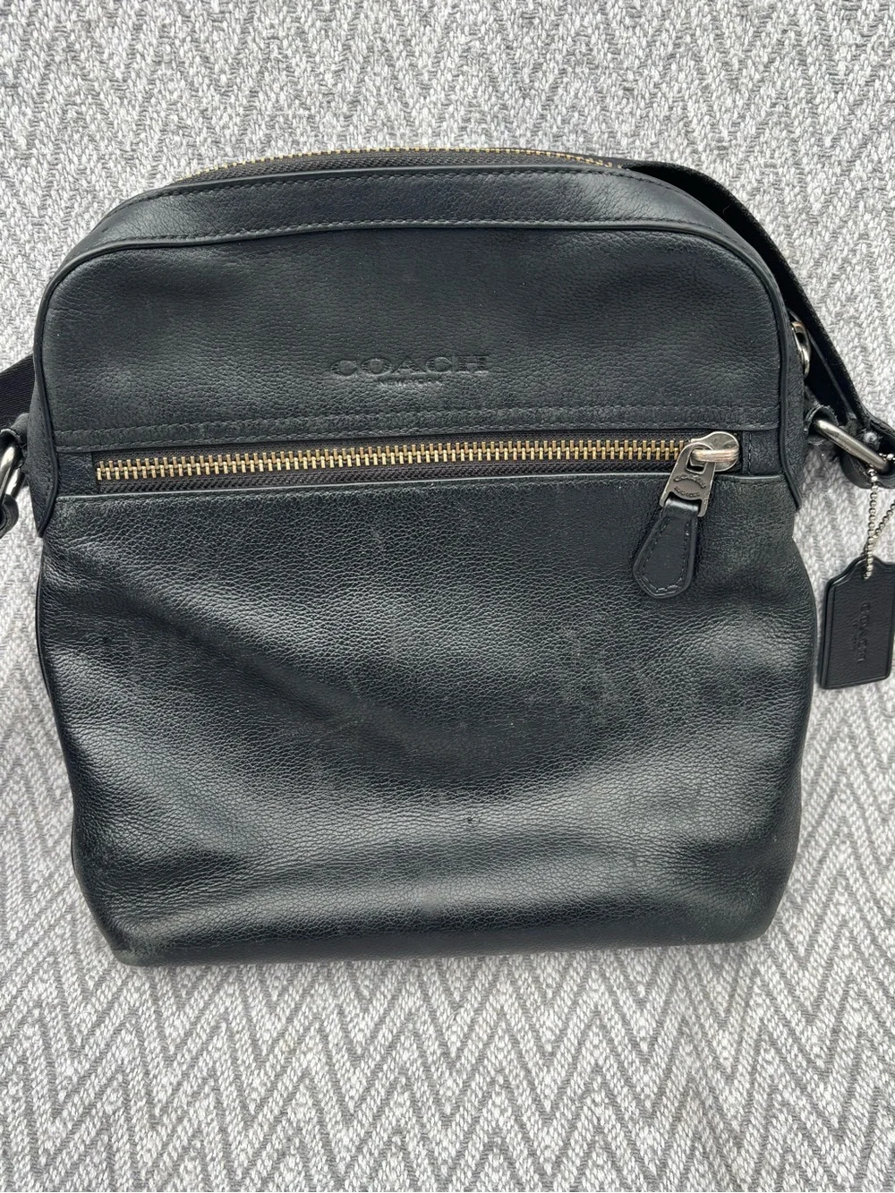 Coach Black Leather Crossbody Bag for Men. Black Houston Flight Bag
